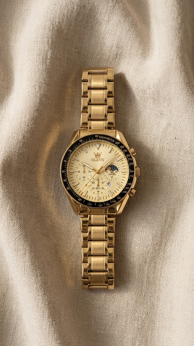 OLEVS MT-12203 Prestige Series - Modern Stainless Steel Men's Watch_Golden