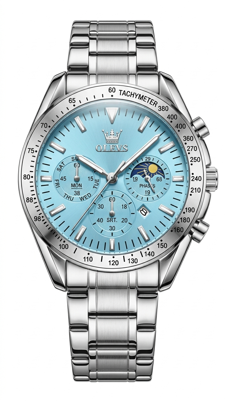 OLEVS MT-12203 Prestige Series - Modern Stainless Steel Men's Watch_Sky Blue