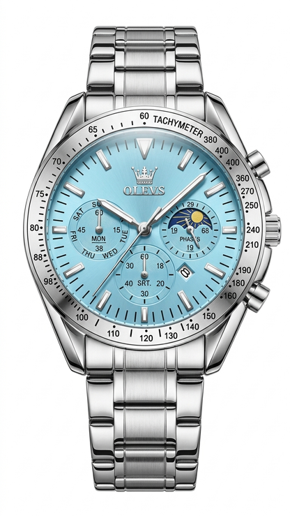 OLEVS MT-12203 Prestige Series - Modern Stainless Steel Men's Watch_Sky Blue