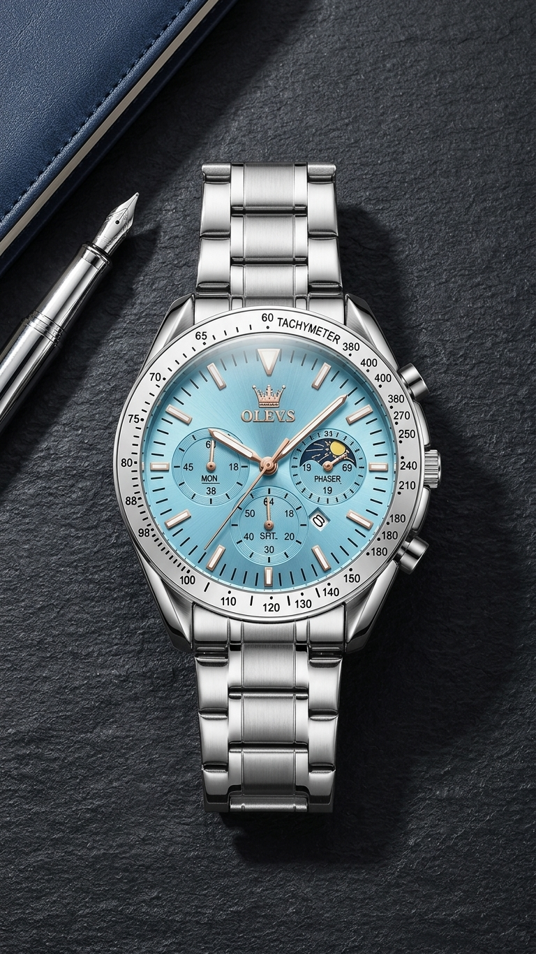 OLEVS MT-12203 Prestige Series - Modern Stainless Steel Men's Watch_Sky Blue