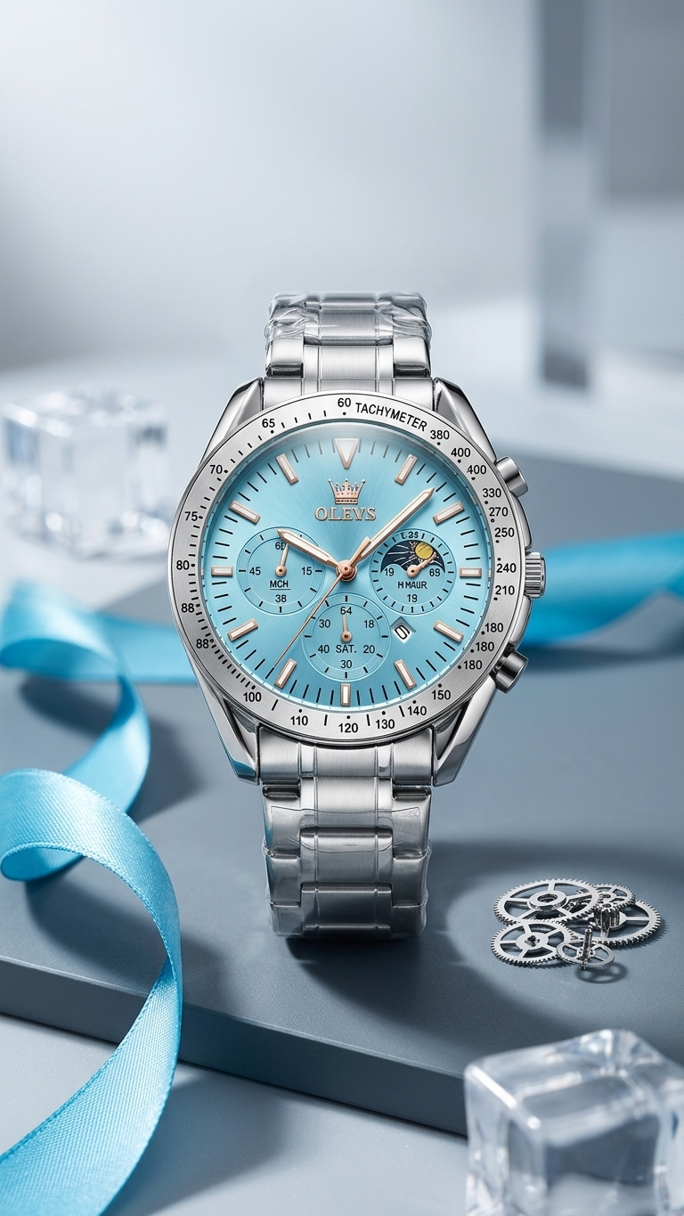 OLEVS MT-12203 Prestige Series - Modern Stainless Steel Men's Watch_Sky Blue