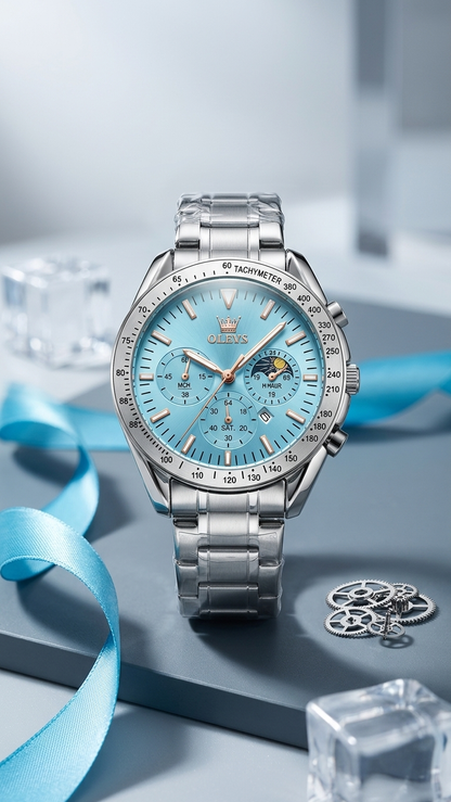 OLEVS MT-12203 Prestige Series - Modern Stainless Steel Men's Watch_Sky Blue