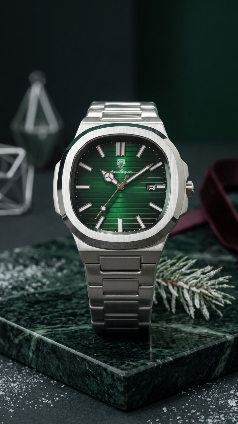POEDAGAR 922 Nautilus Series - Premium Gradient Dial Men's Watch_Emarald Green