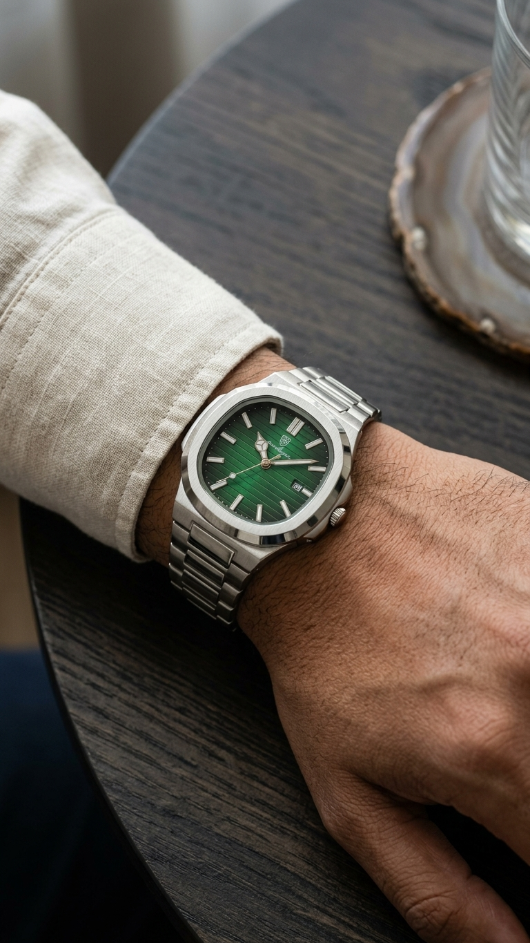 POEDAGAR 922 Nautilus Series - Premium Gradient Dial Men's Watch_Emarald Green