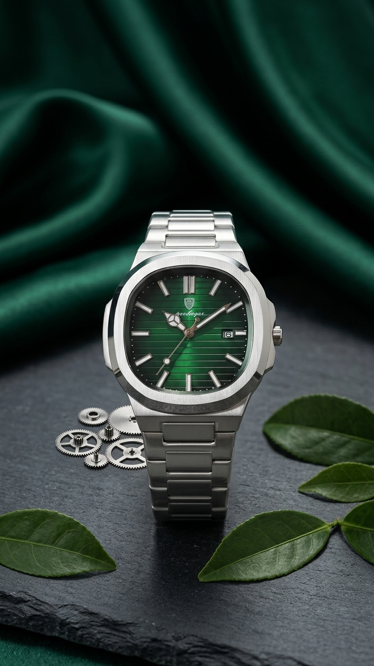 POEDAGAR 922 Nautilus Series - Premium Gradient Dial Men's Watch_Emarald Green