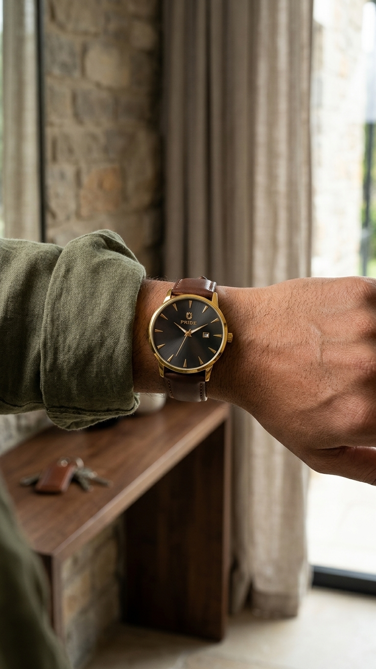 PRIDE_MT-A3898_Legacy_Edition_-_Premium_Men_s_Leather_Watch_Black dial & brown bar