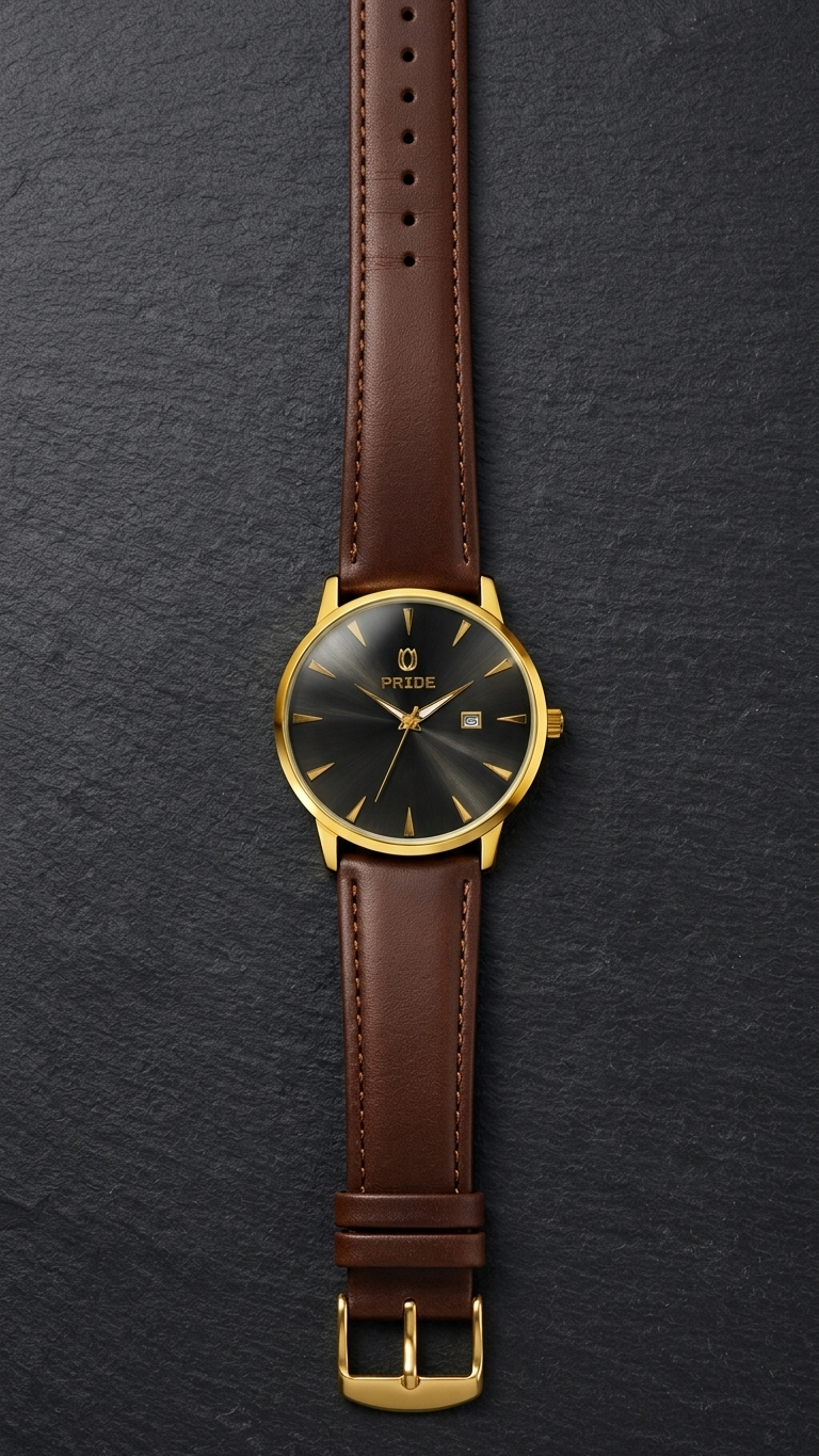 PRIDE_MT-A3898_Legacy_Edition_-_Premium_Men_s_Leather_Watch_Black dial & brown bar