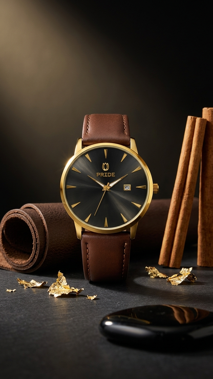 PRIDE_MT-A3898_Legacy_Edition_-_Premium_Men_s_Leather_Watch_Black dial & brown bar