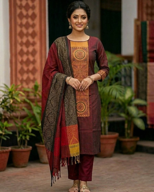 Premium Mahogany Heritage Geometric Three-Piece