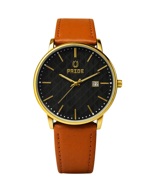 Pride MT-A3861 Classic Brown Black Men's Watch with Brown Leather Strap