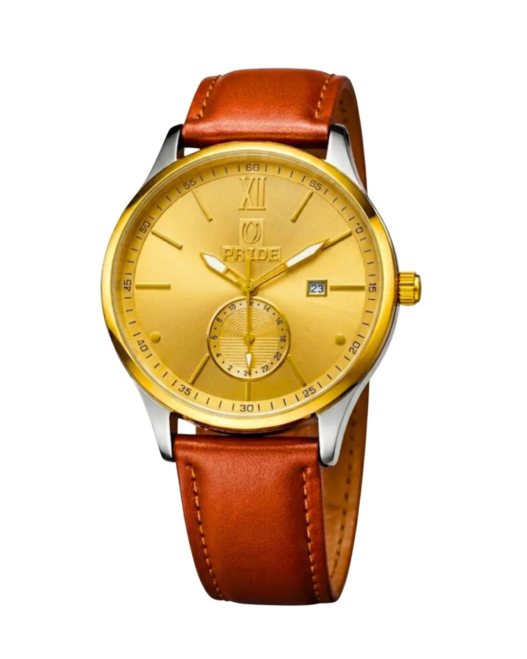 Pride MT-A3863 Golden Men's Watch with Black Leather Strap and Japan Movement