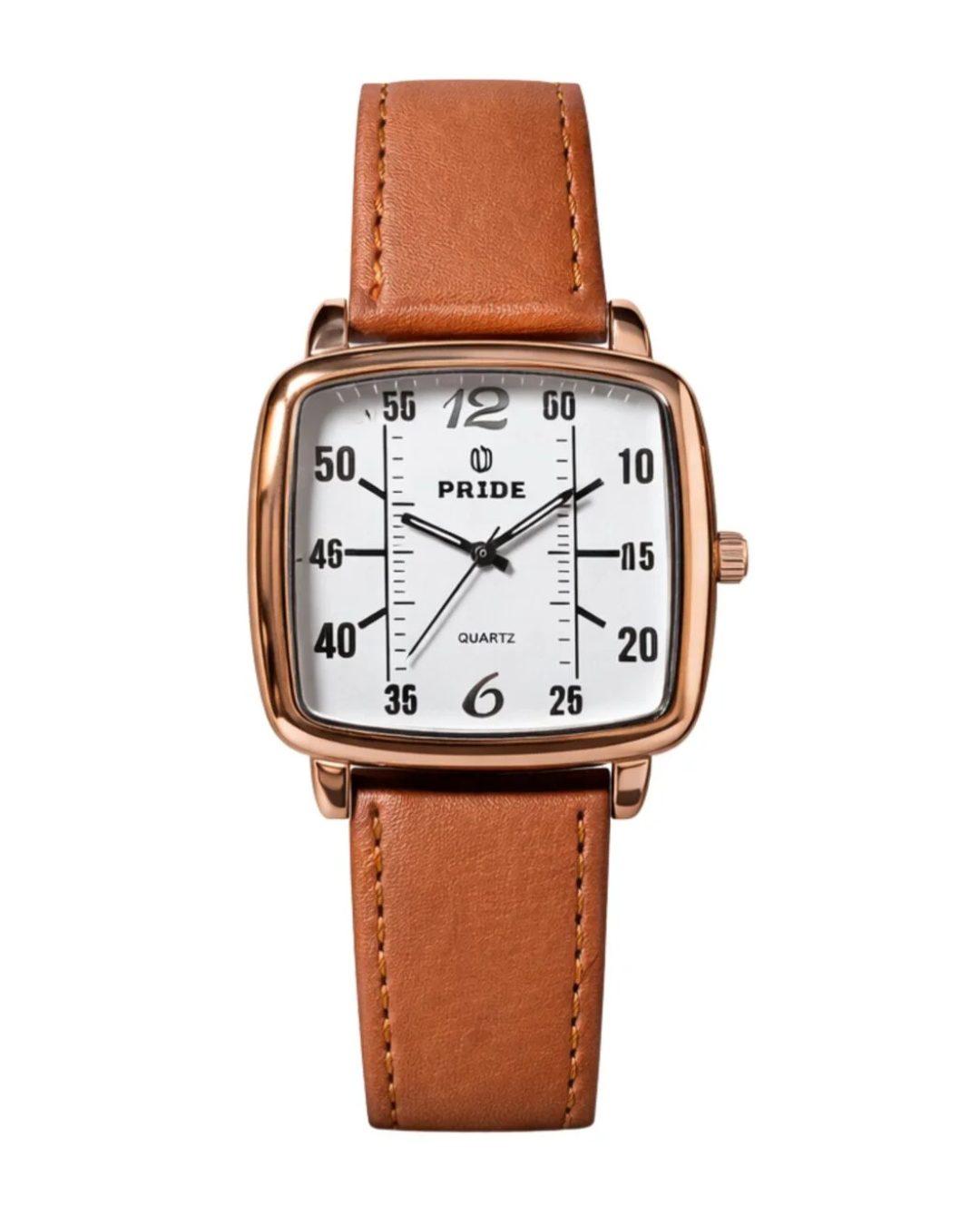 Pride No-4952 Premium White Men's Watch with Brown Leather Strap