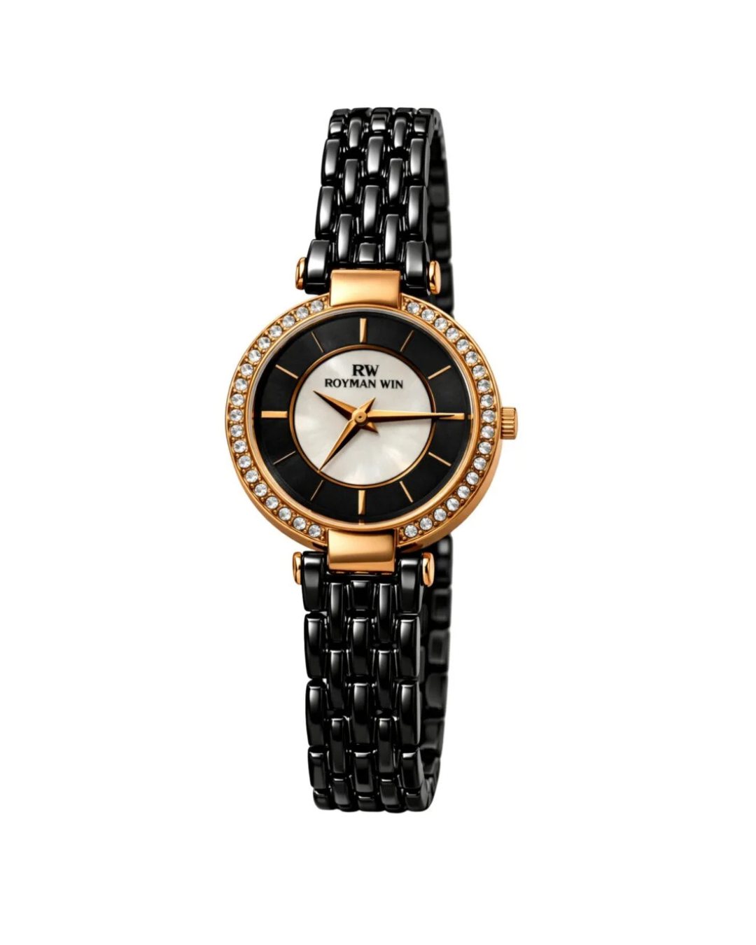 ROYMAN WIN RW-8001 Women's 18K Gold Plated Black Chain Watch
