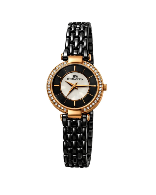 ROYMAN WIN RW-8001 Women's 18K Gold Plated Black Chain Watch