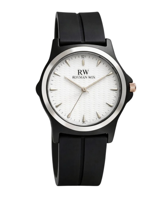 ROYMAN WIN RWB-1001 100% Waterproof Men's Watch with White Dial and Black Band   
