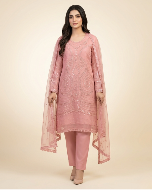 Royal Peach Blossom Embroidered Three-Piece Set.