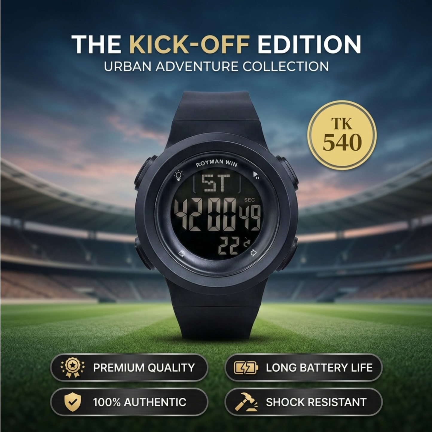 Royman Win men's black digital sports wrist watch