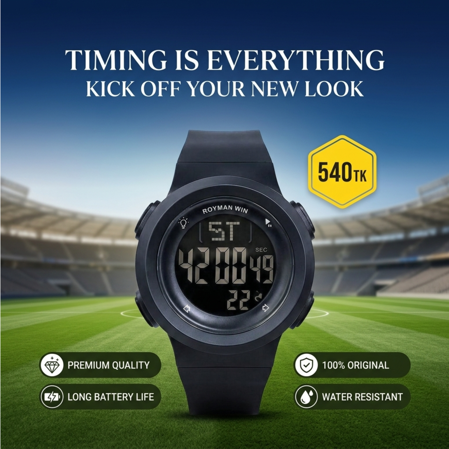 Royman Win men's black digital sports wrist watch