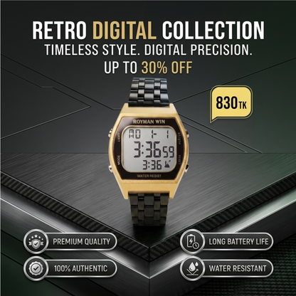Royman Win Men's Digital Stainless Steel Strap Watch