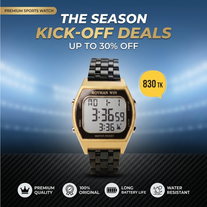Royman Win Men's Digital Stainless Steel Strap Watch