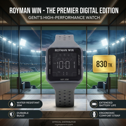 Royman Win men's grey digital watch with rectangular display