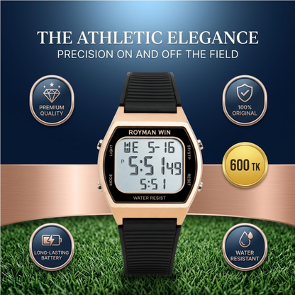 Royman Win Men's Digital Watch Rose Gold Case Black Strap