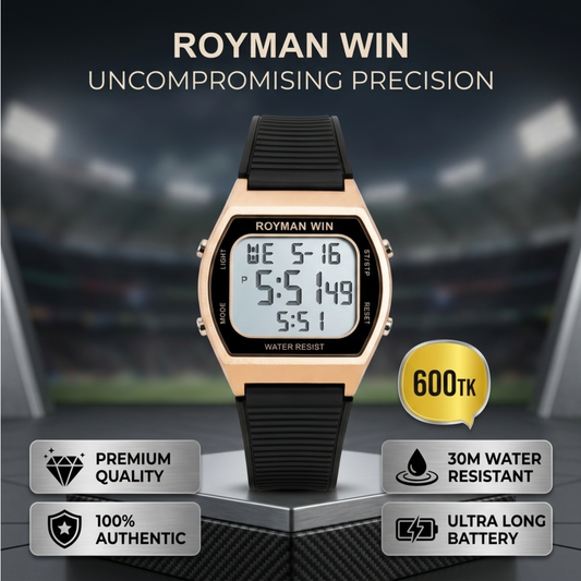 Royman Win Men's Digital Watch Rose Gold Case Black Strap
