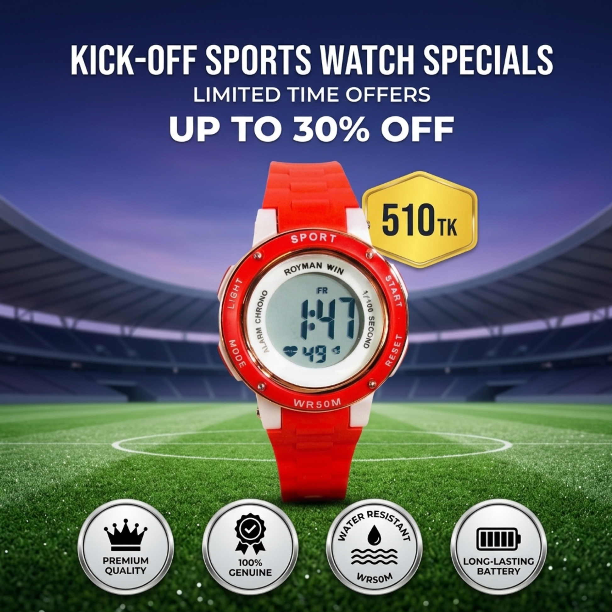 RoymanWinSportDigitalWatch_RedSiliconeStrapWR50M_R