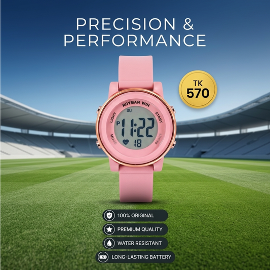 Royman Win Women's Digital Watch – Pink Round Dial Design