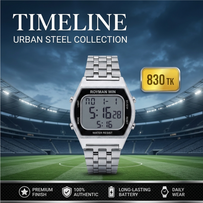Royman Win ladies silver digital wrist watch with metal strap