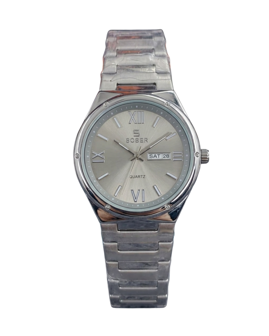 Sober Circular Series Quartz Analog Silver Cream Watch with Calendar