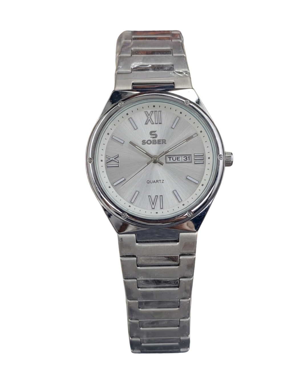 Sober Circular Series Quartz Analog Silver White Watch with Calendar
