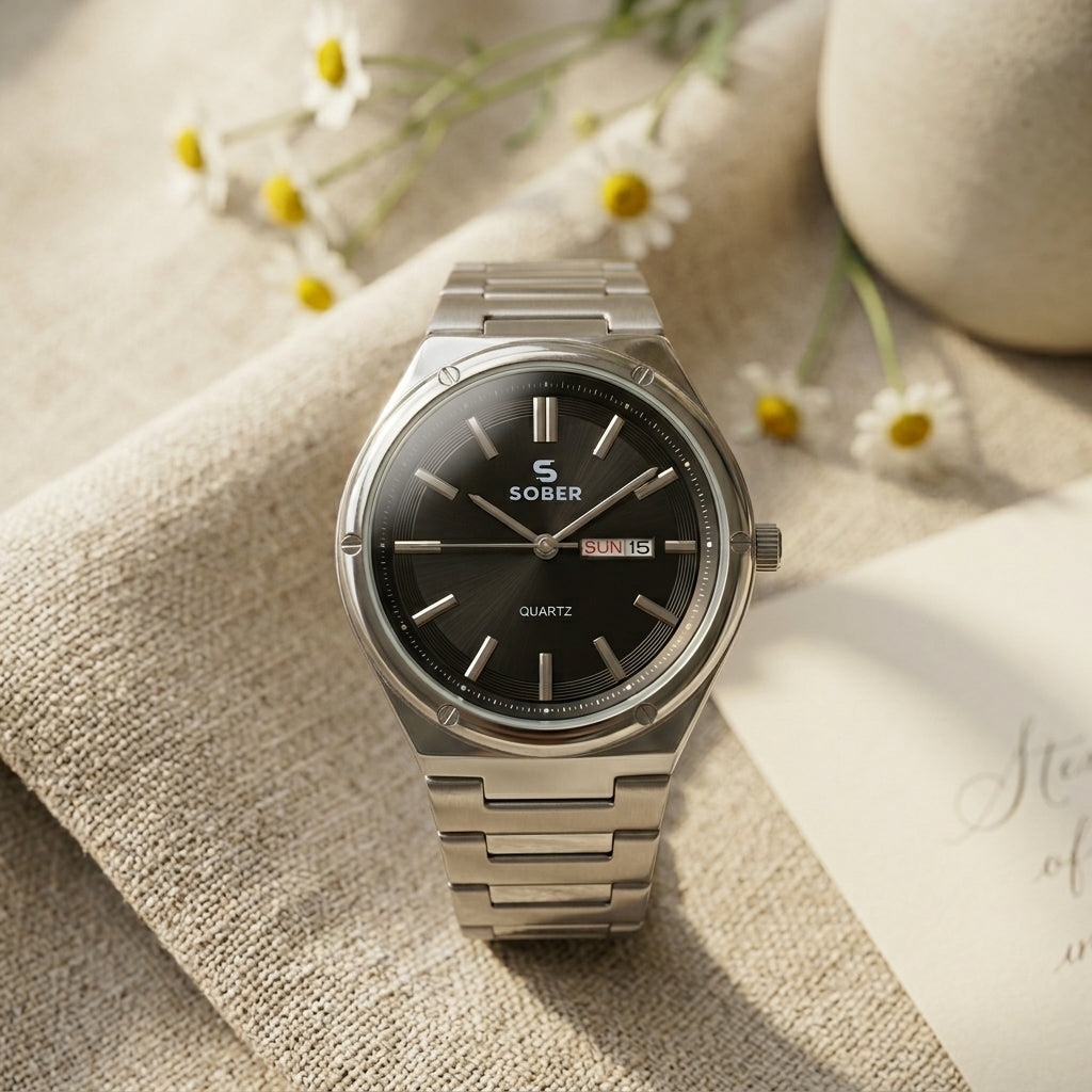 Sober Heritage Series - Men's Stainless Steel Day and Date Watch