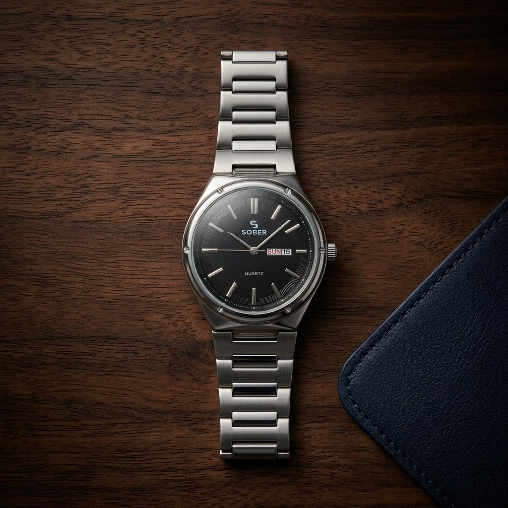 Sober Heritage Series - Men's Stainless Steel Day and Date Watch