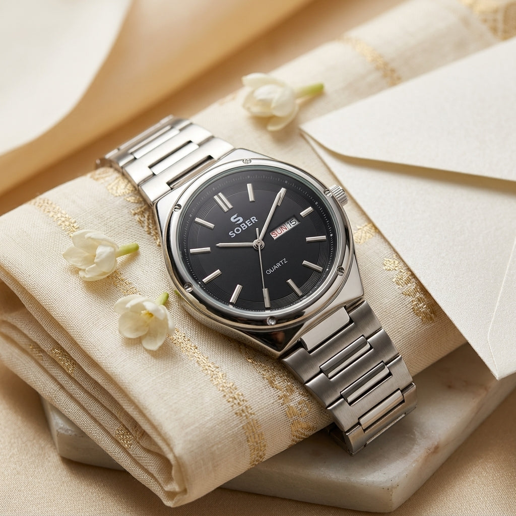 Sober Heritage Series - Men's Stainless Steel Day and Date Watch