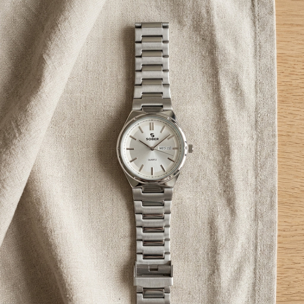 Sober Heritage Series - Men's Stainless Steel Day and Date Watch