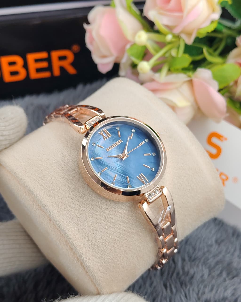 Sober Ladies Circular Watch with Premium Brown Blue Watch