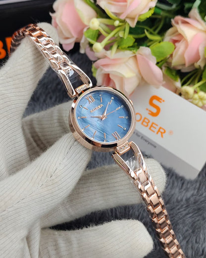 Sober Ladies Circular Watch with Premium Brown Blue Watch