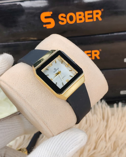 Sober Ladies Square Watch with Premium Gray Silicone Strap