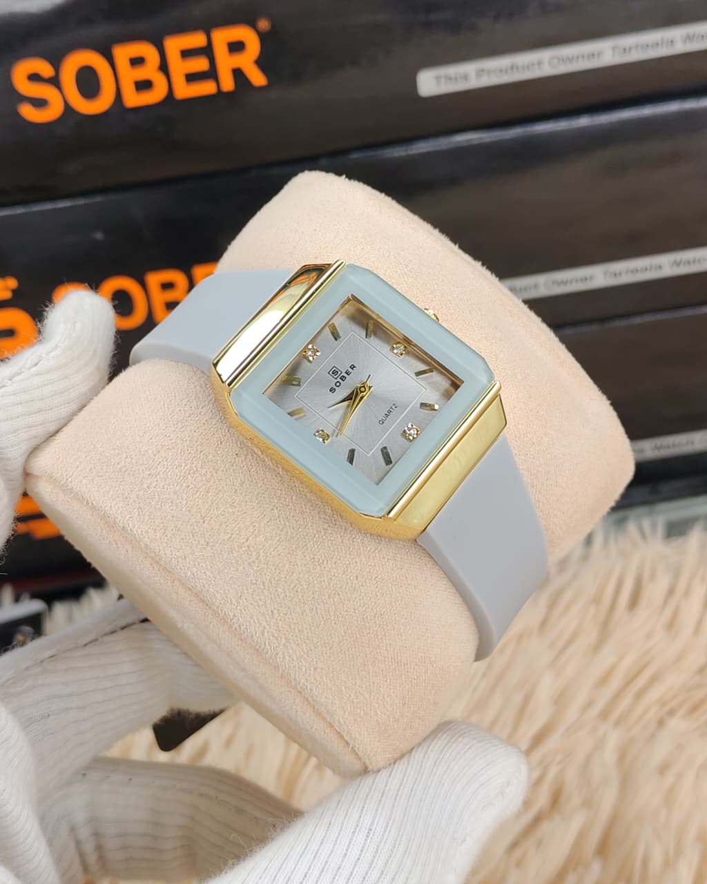 Sober Ladies Square Watch with Premium Off-White Silicone Strap
