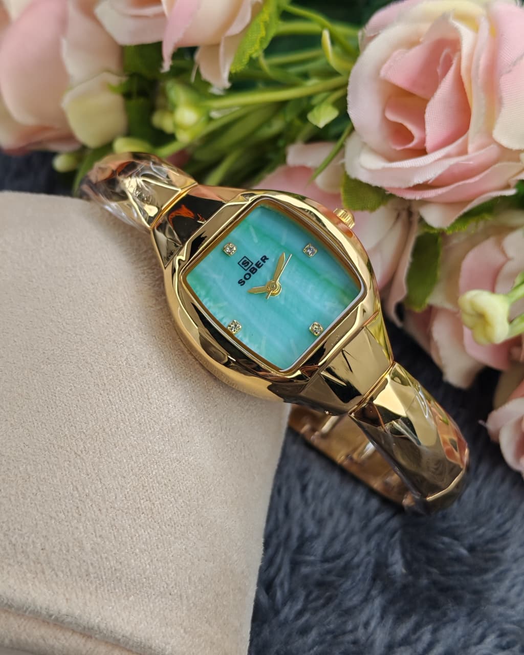 Sober Ladies Tonneau Barrel Shaped Watch in Premium Soft Teal Finish