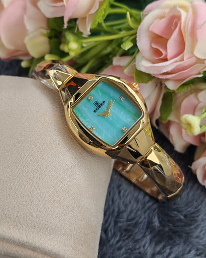 Sober Ladies Tonneau Barrel Shaped Watch in Premium Soft Teal Finish