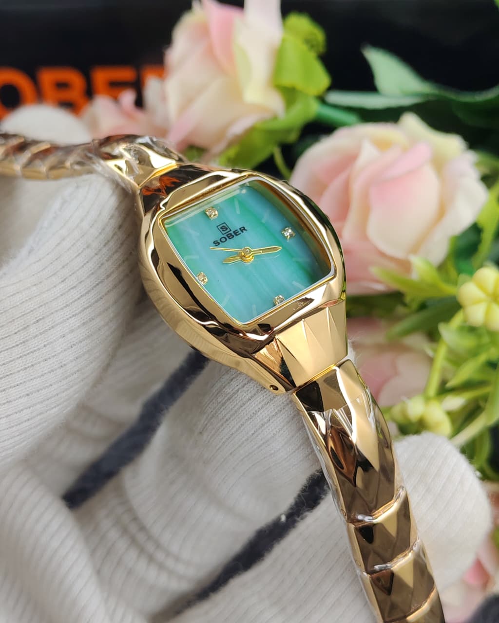 Sober Ladies Tonneau Barrel Shaped Watch in Premium Soft Teal Finish