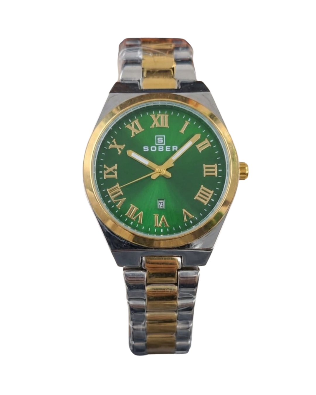 Sober Men'sGreen Silver Stainless Steel Chain Analog Watch