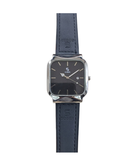 Sober Men's BLue  Silver Leather Strap Signature Analog Watch