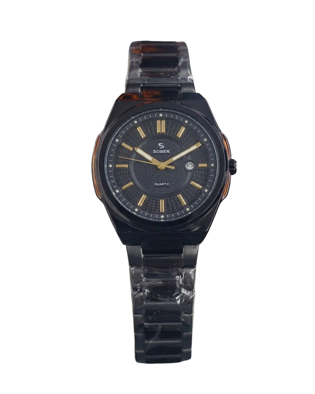 Sober Men's Black Stainless Steel Date Watch
