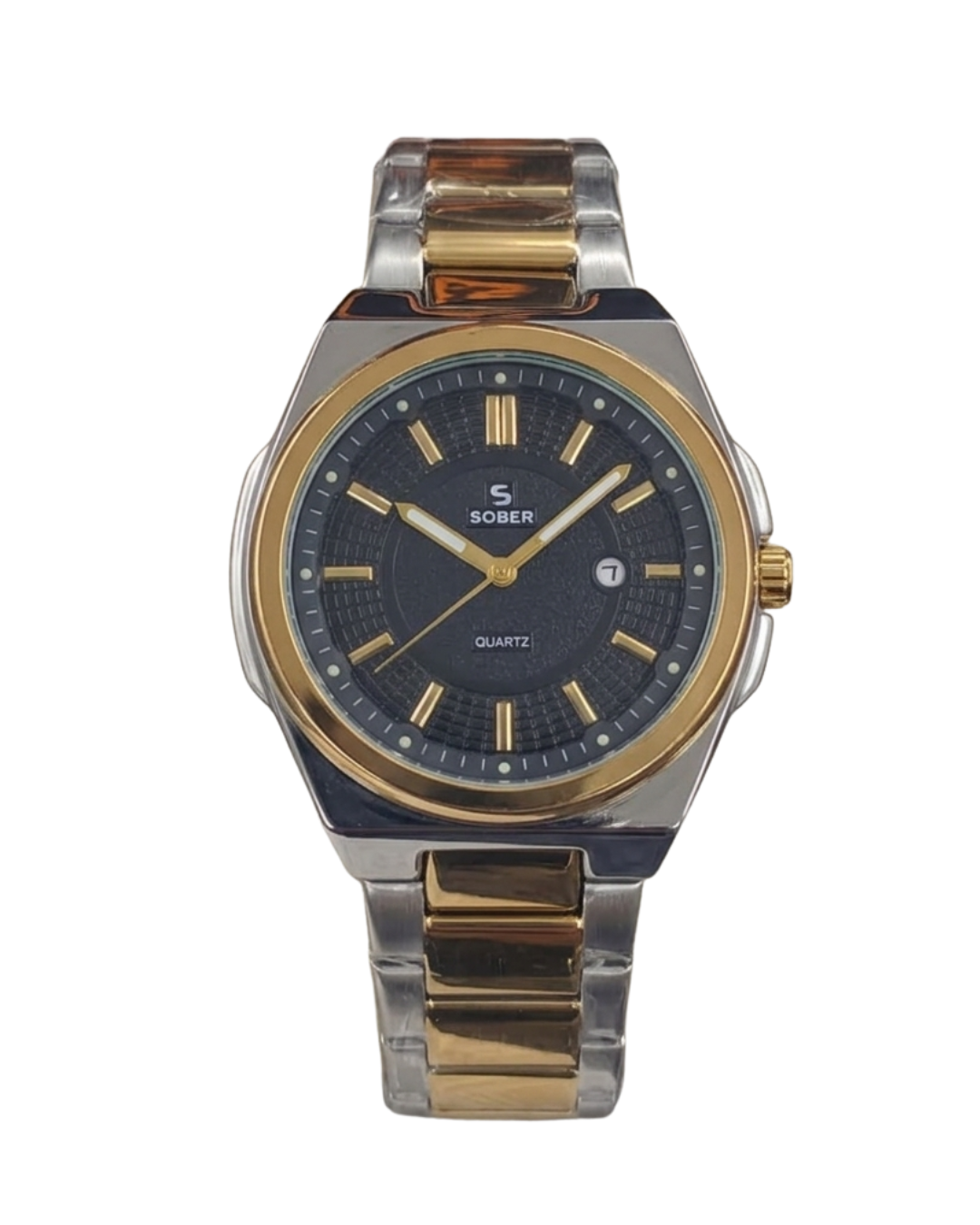 Sober Men's Golden Black Stainless Steel Date Watch