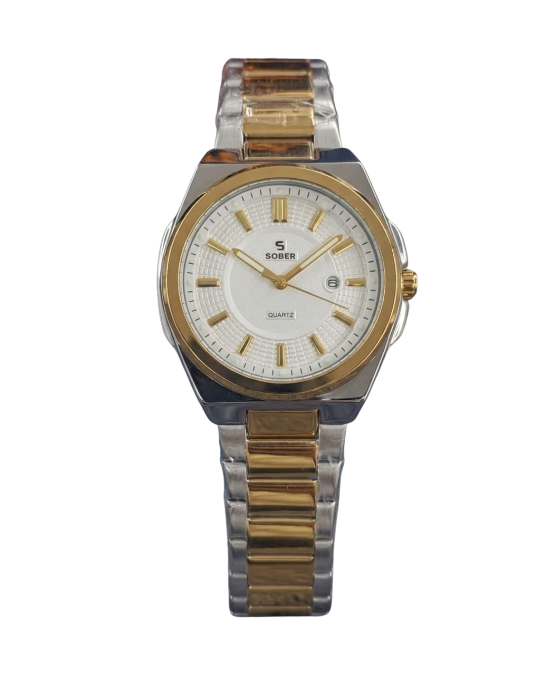 Sober Men's Golden White Stainless Steel Date Watch