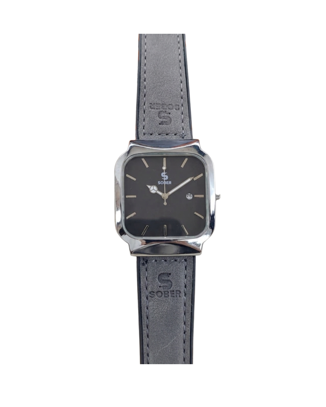 Sober Men's Gray Leather Strap Signature Analog Watch
