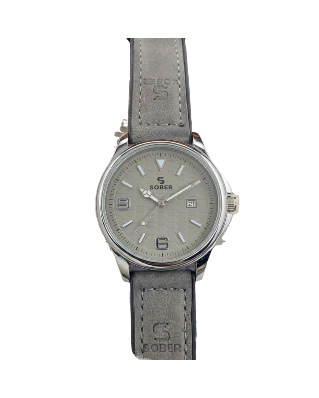 Sober Men's Heritage Leather Strap Gray Watch with Date Display